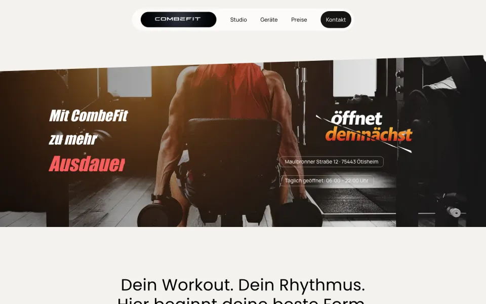 Website combefit.de, Desktop-Ansicht