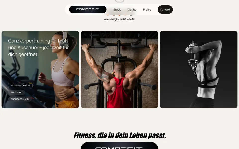 Website combefit.de, Desktop-Ansicht