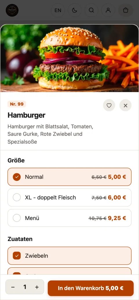 App Döner Fabrik Lerchenberg, App-Ansicht: Gericht anpassen