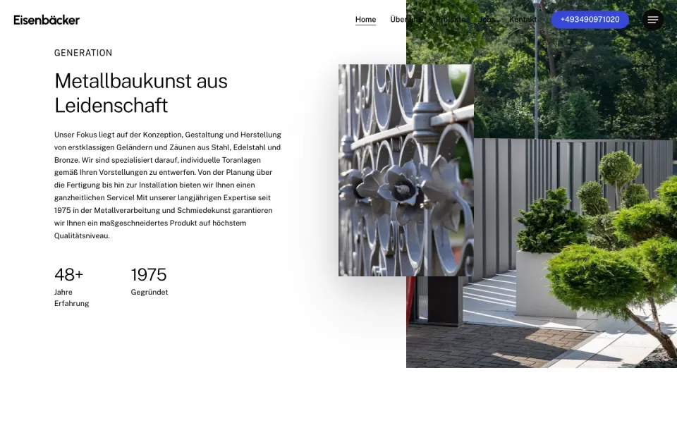 Website eisenbäcker.de, Desktop-Ansicht