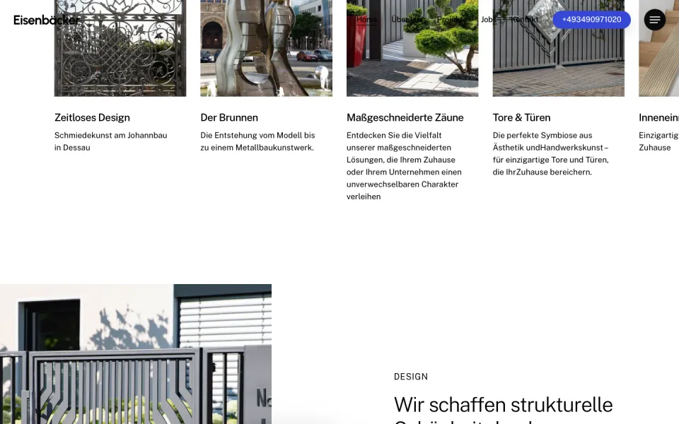 Website eisenbäcker.de, Desktop-Ansicht