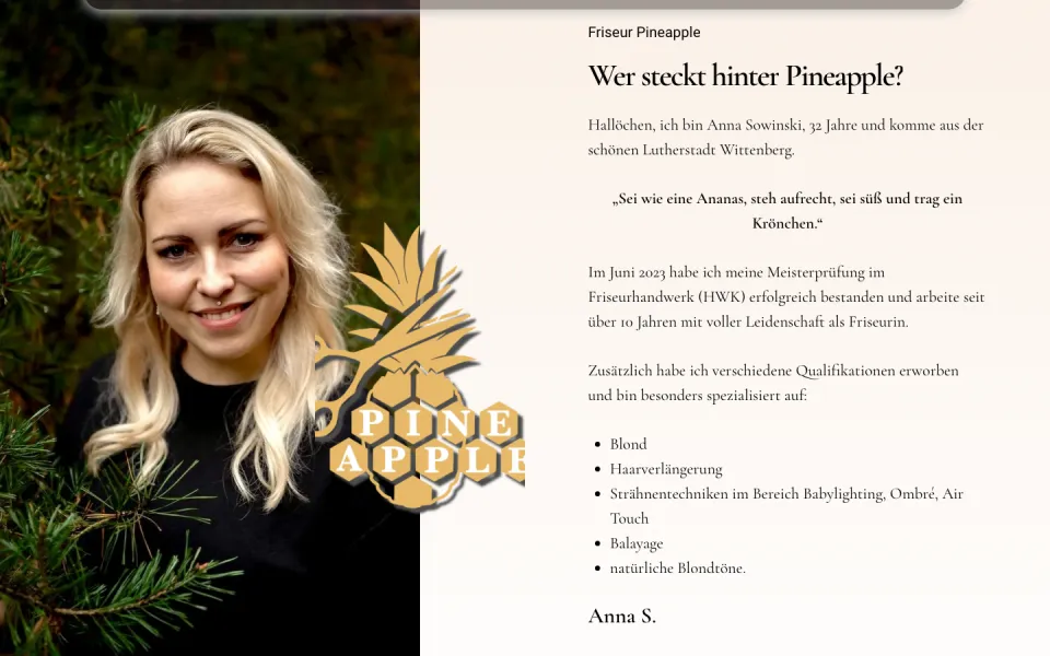 Website friseurpineapple.de, Desktop-Ansicht