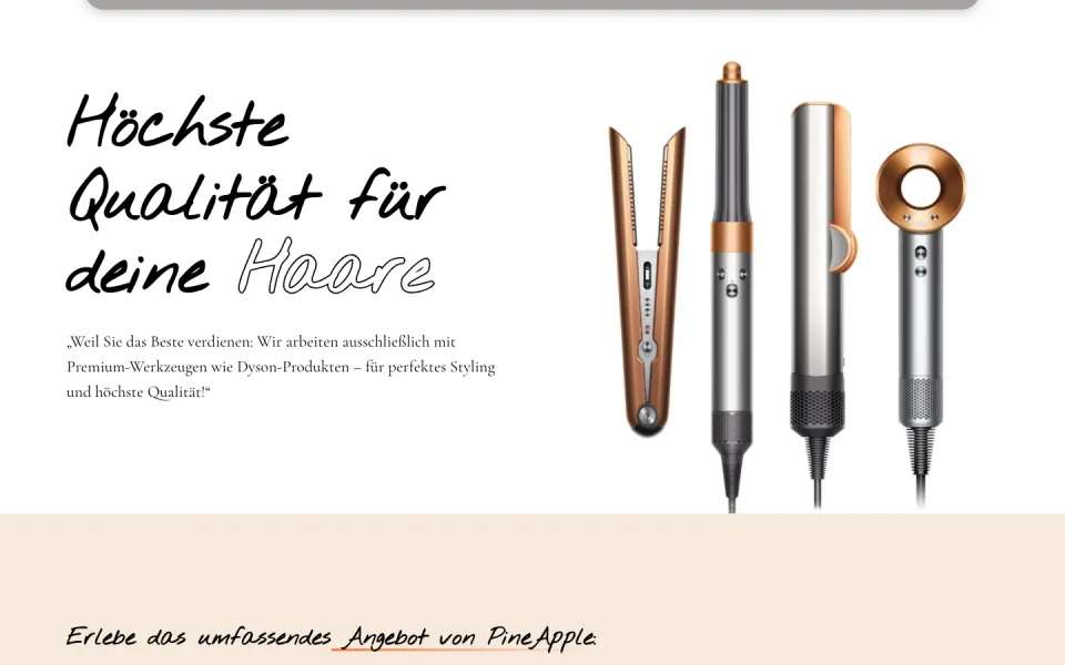 Website friseurpineapple.de, Desktop-Ansicht