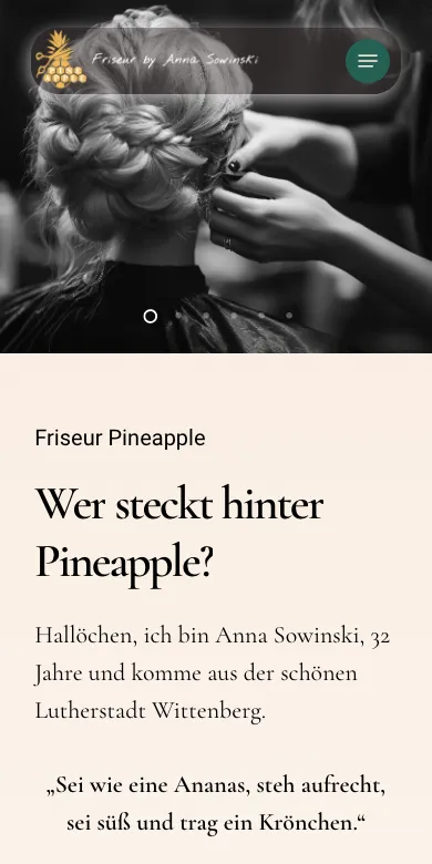 Website friseurpineapple.de, Smartphone-Ansicht