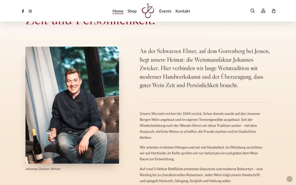 Website zwicker-wein.de, Desktop-Ansicht